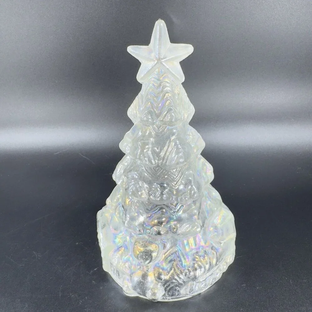 Vintage 1980s White Iridescent Glass Christmas Tree Hollow‎ Figurine Decor VTG